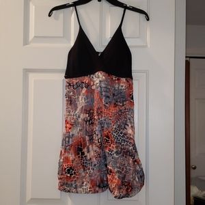 Black, gray, red and white bubble bottom dress